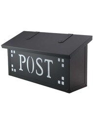 Pasadena Solid-Brass Horizontal Mailbox with Post Stencil and Decorative Glass in Textured Black/Wispy White Glass.